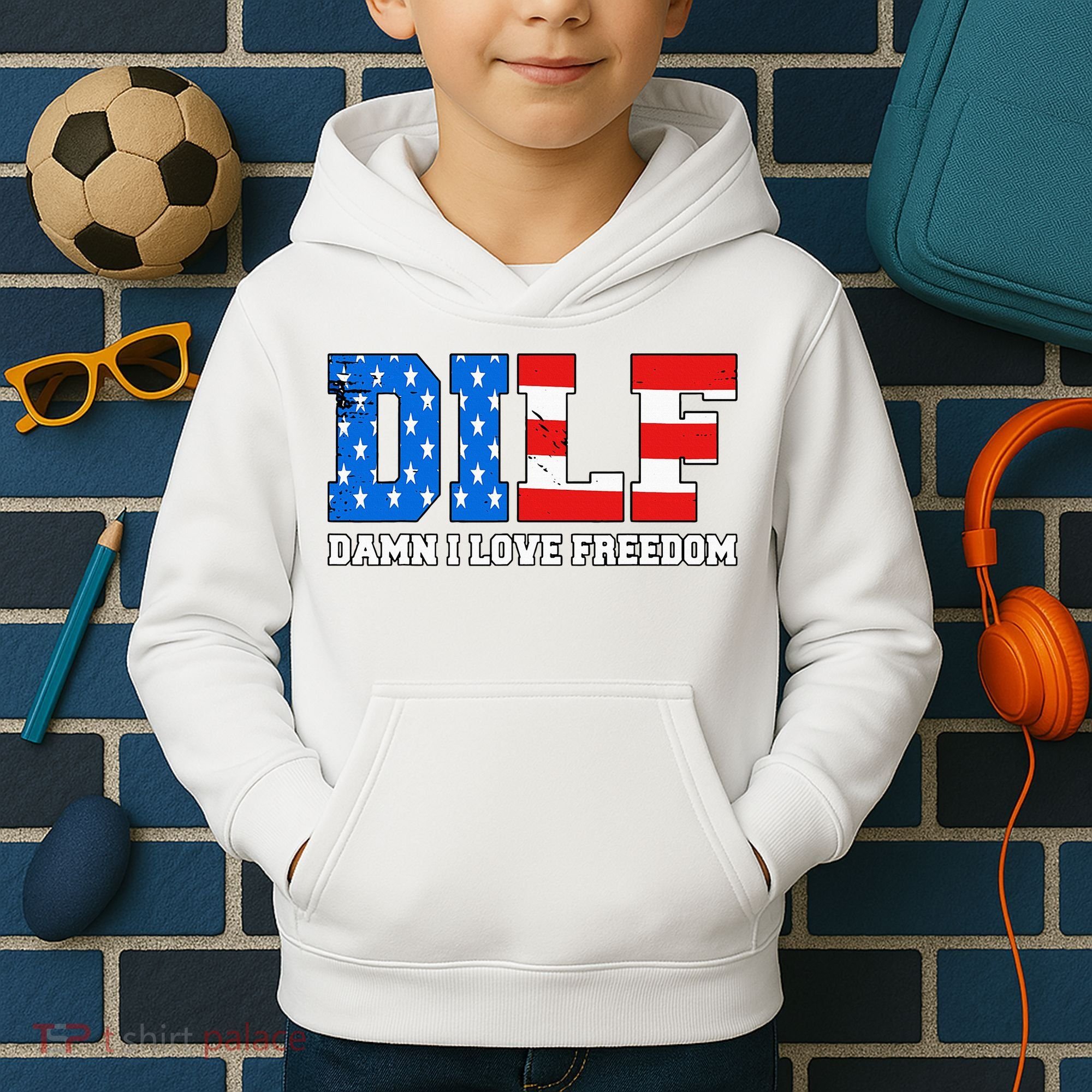Dilf Damn I Love Freedom Kids Hoodie