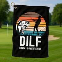 Dilf Damn I Love Fishing Gift Golf Towel thumb 1