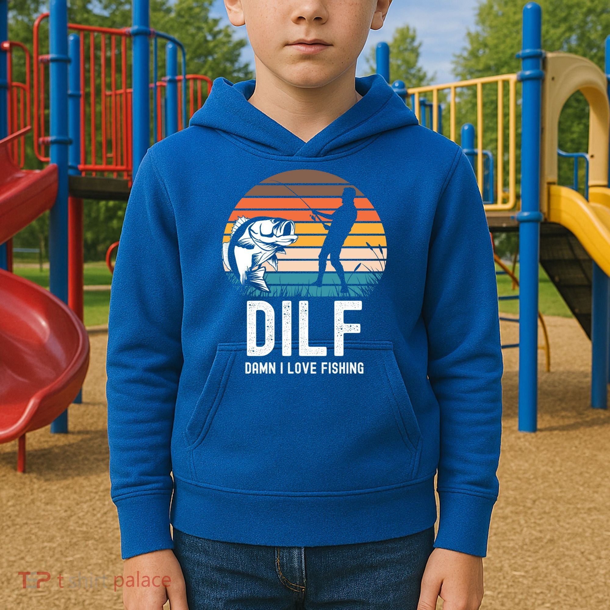 Dilf Damn I Love Fishing Gift Kids Hoodie