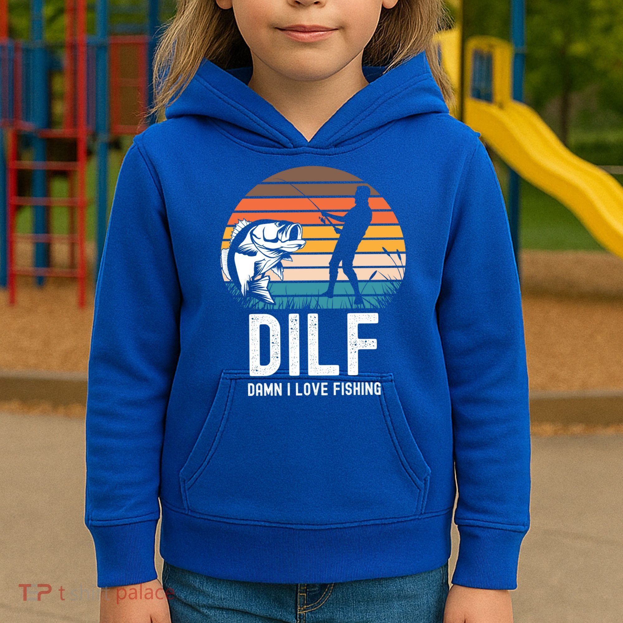 Dilf Damn I Love Fishing Gift Kids Hoodie