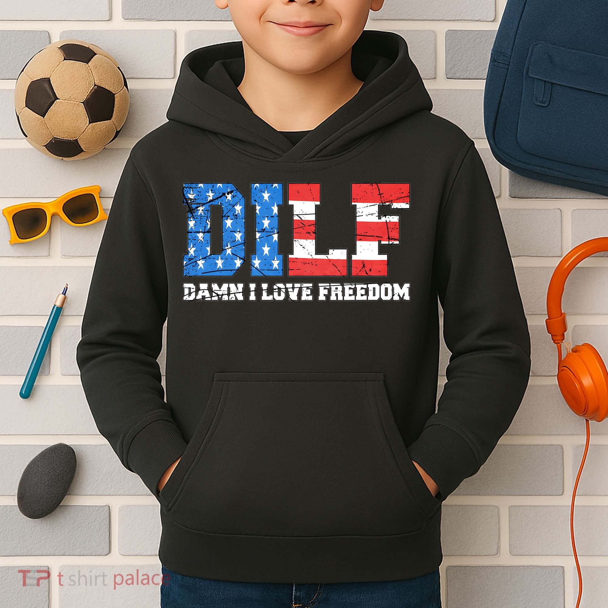 Dilf Damn I Love Freedom Kids Hoodie
