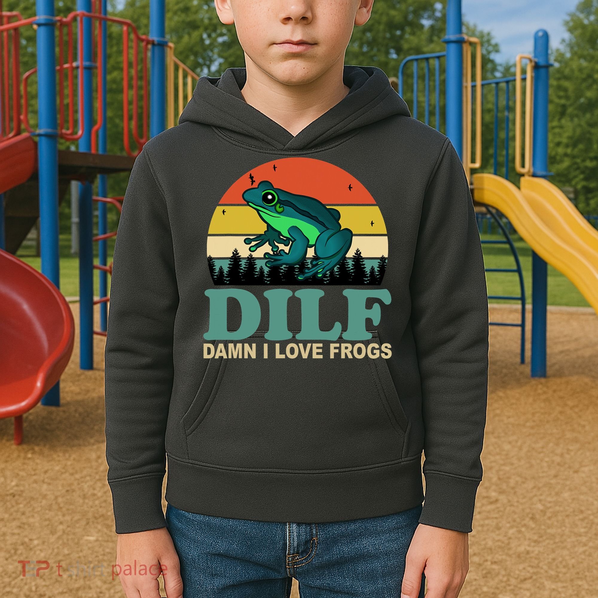 DILF Damn I Love Frogs Kids Hoodie