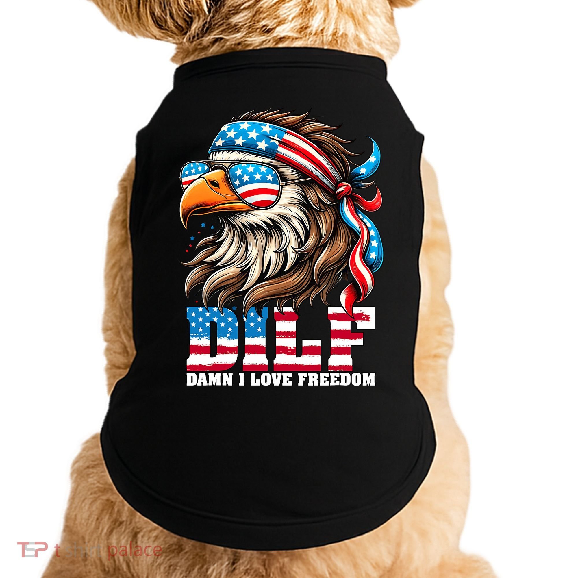 Dilf Damn I Love Freedom Eagle Mullet Funny 4th Of July Doggie Tank