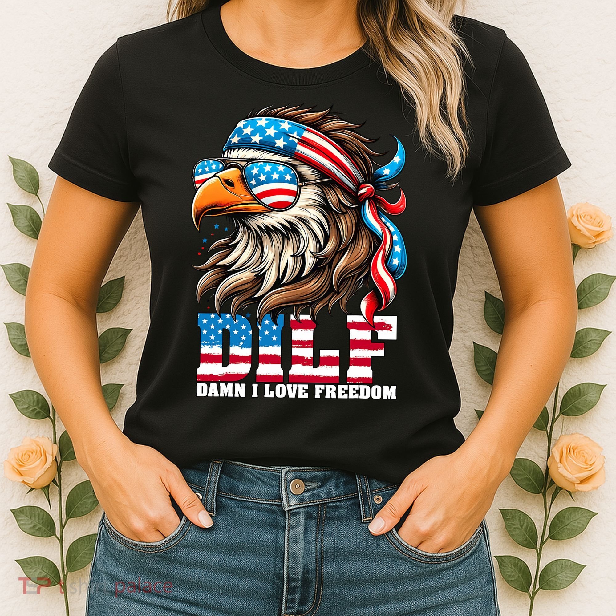 Dilf Damn I Love Freedom Eagle Mullet Funny 4th Of July Women's T-Shirt