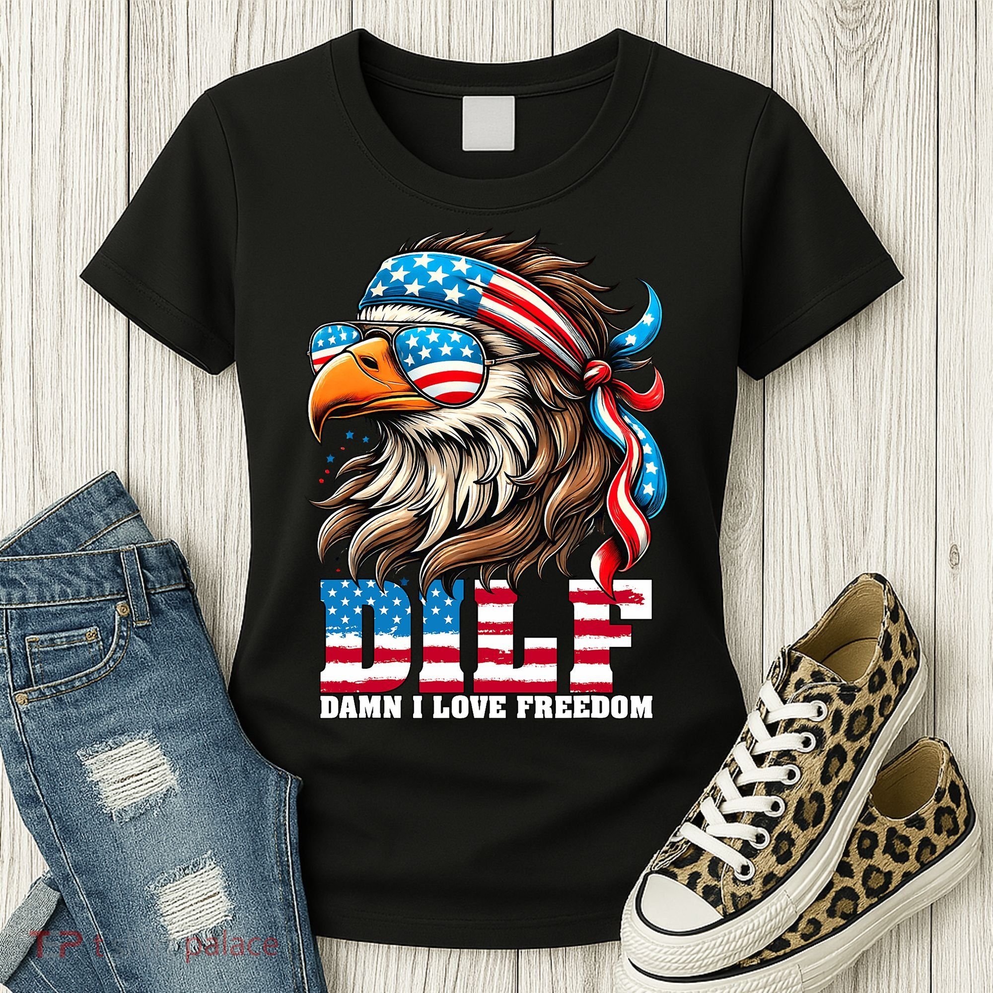 Dilf Damn I Love Freedom Eagle Mullet Funny 4th Of July Women's T-Shirt