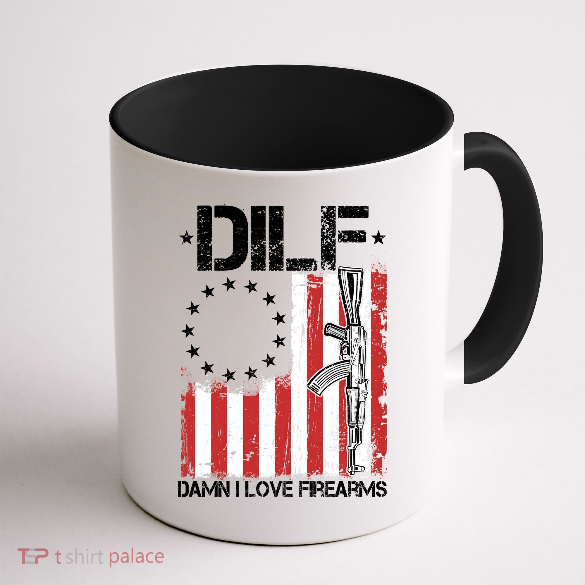 DILF Damn I Love Firearms Distressed USA American Flag Coffee Mug