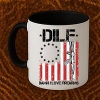DILF Damn I Love Firearms Distressed USA American Flag Coffee Mug thumb 2