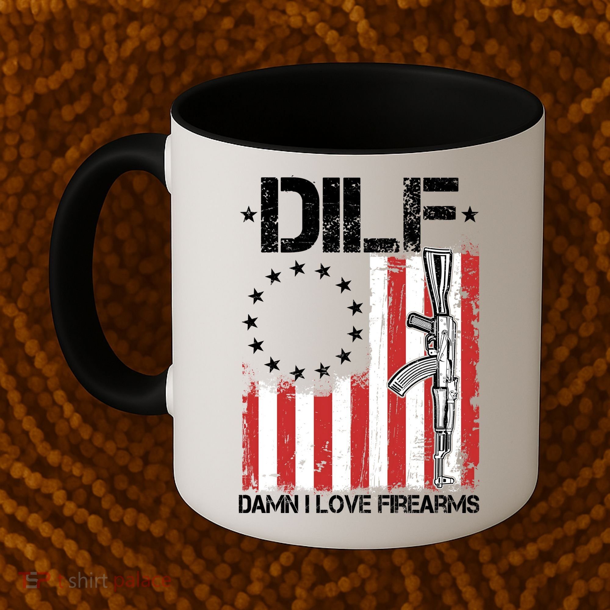 DILF Damn I Love Firearms Distressed USA American Flag Coffee Mug