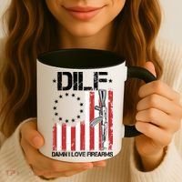 DILF Damn I Love Firearms Distressed USA American Flag Coffee Mug thumb 3