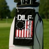 DILF Damn I Love Firearms Distressed USA American Flag Golf Towel thumb 2