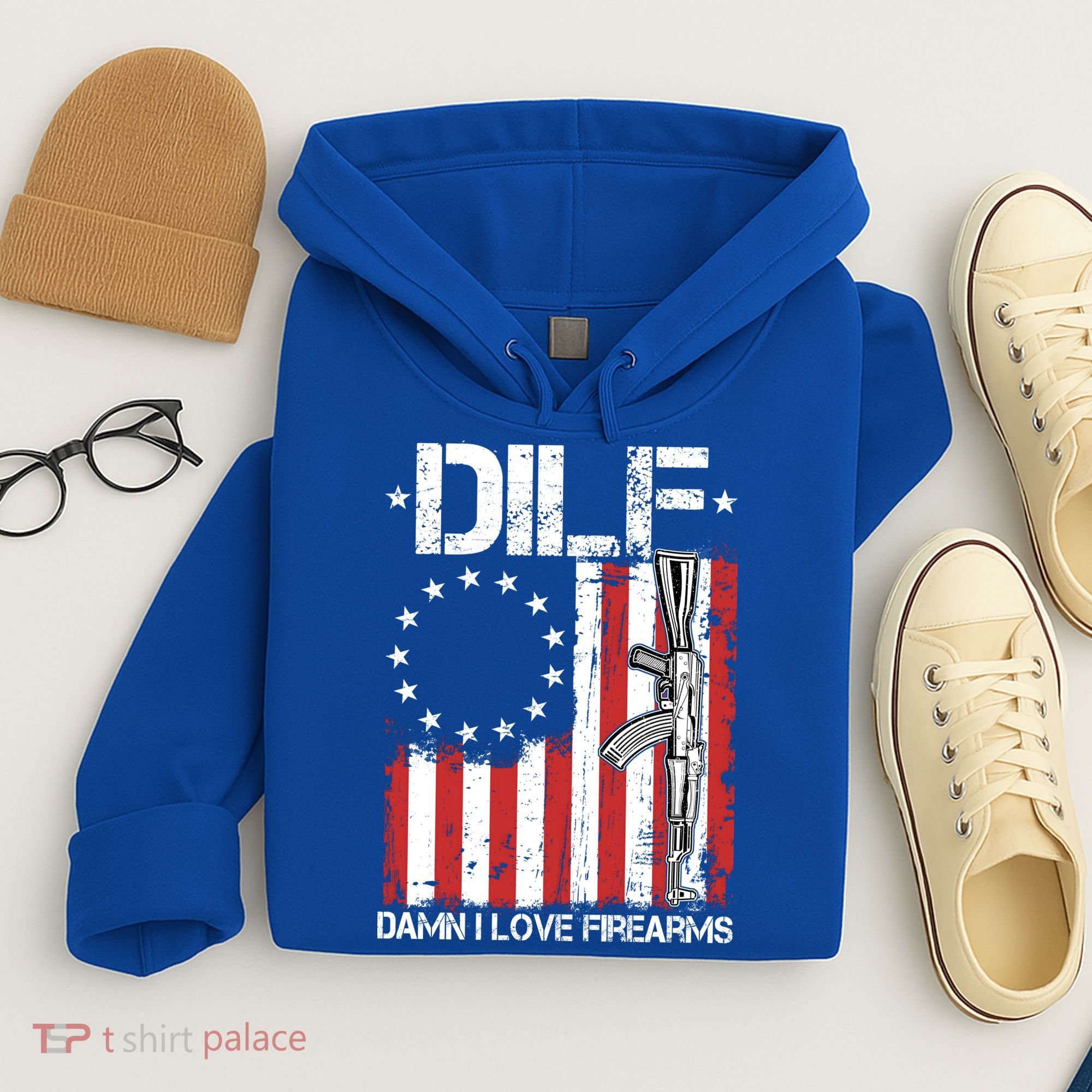DILF Damn I Love Firearms Distressed USA American Flag Hoodie