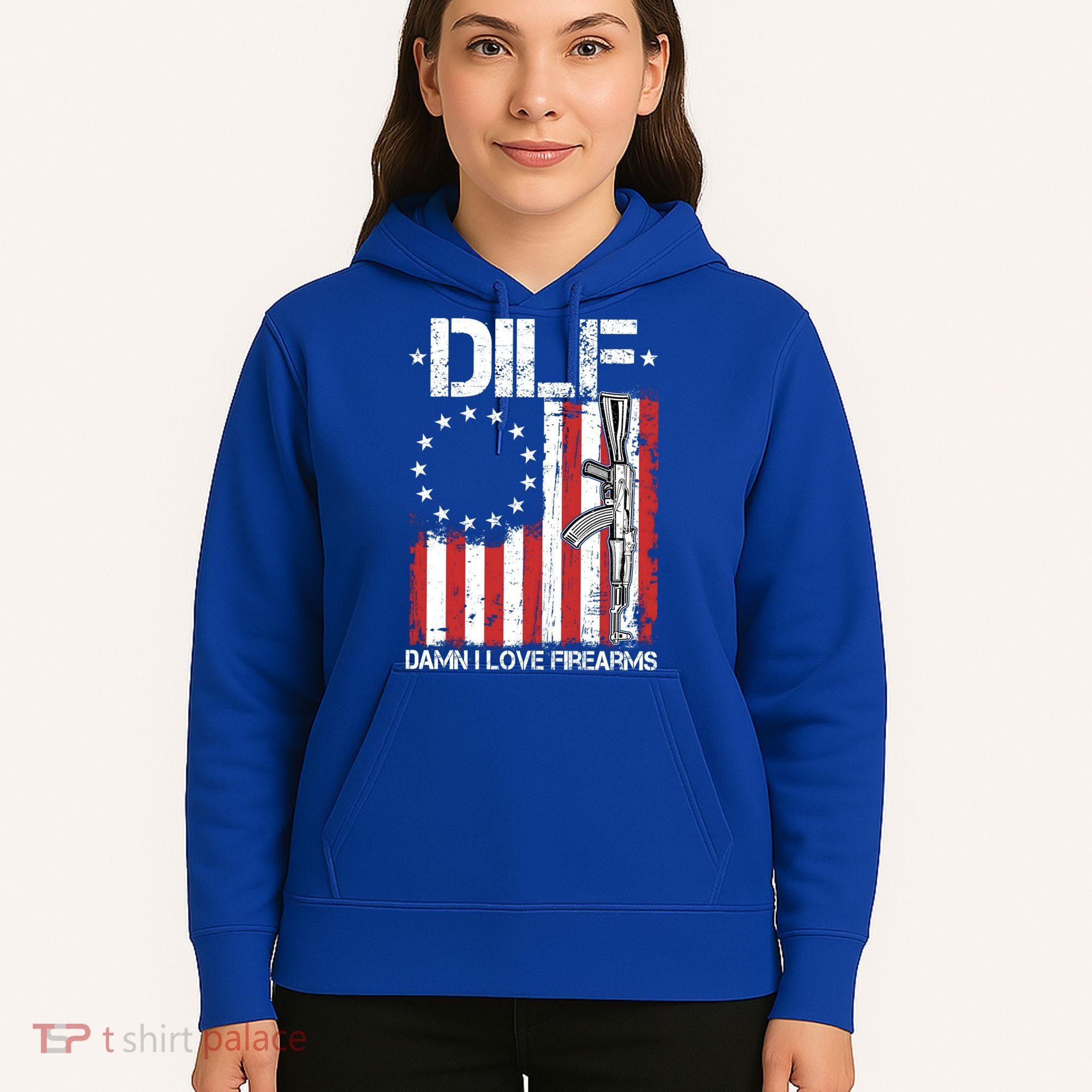 DILF Damn I Love Firearms Distressed USA American Flag Hoodie
