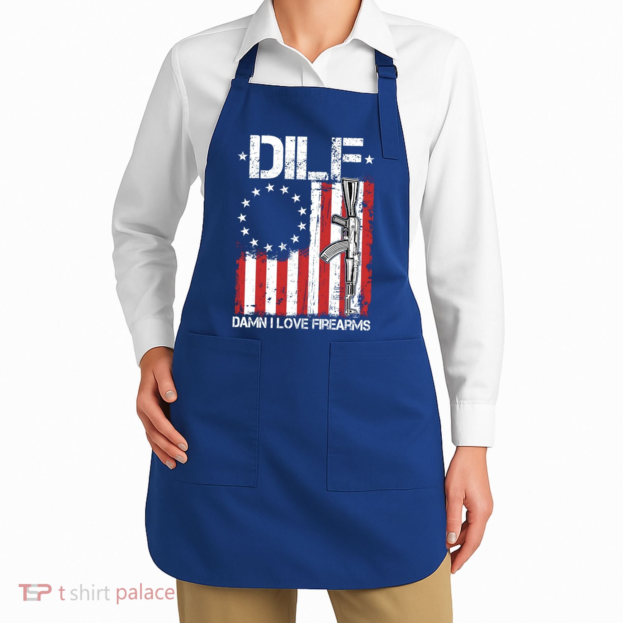 DILF Damn I Love Firearms Distressed USA American Flag Apron