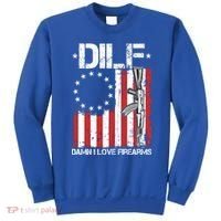 DILF Damn I Love Firearms Distressed USA American Flag Sweatshirt thumb 0