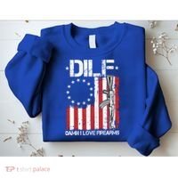 DILF Damn I Love Firearms Distressed USA American Flag Sweatshirt thumb 2