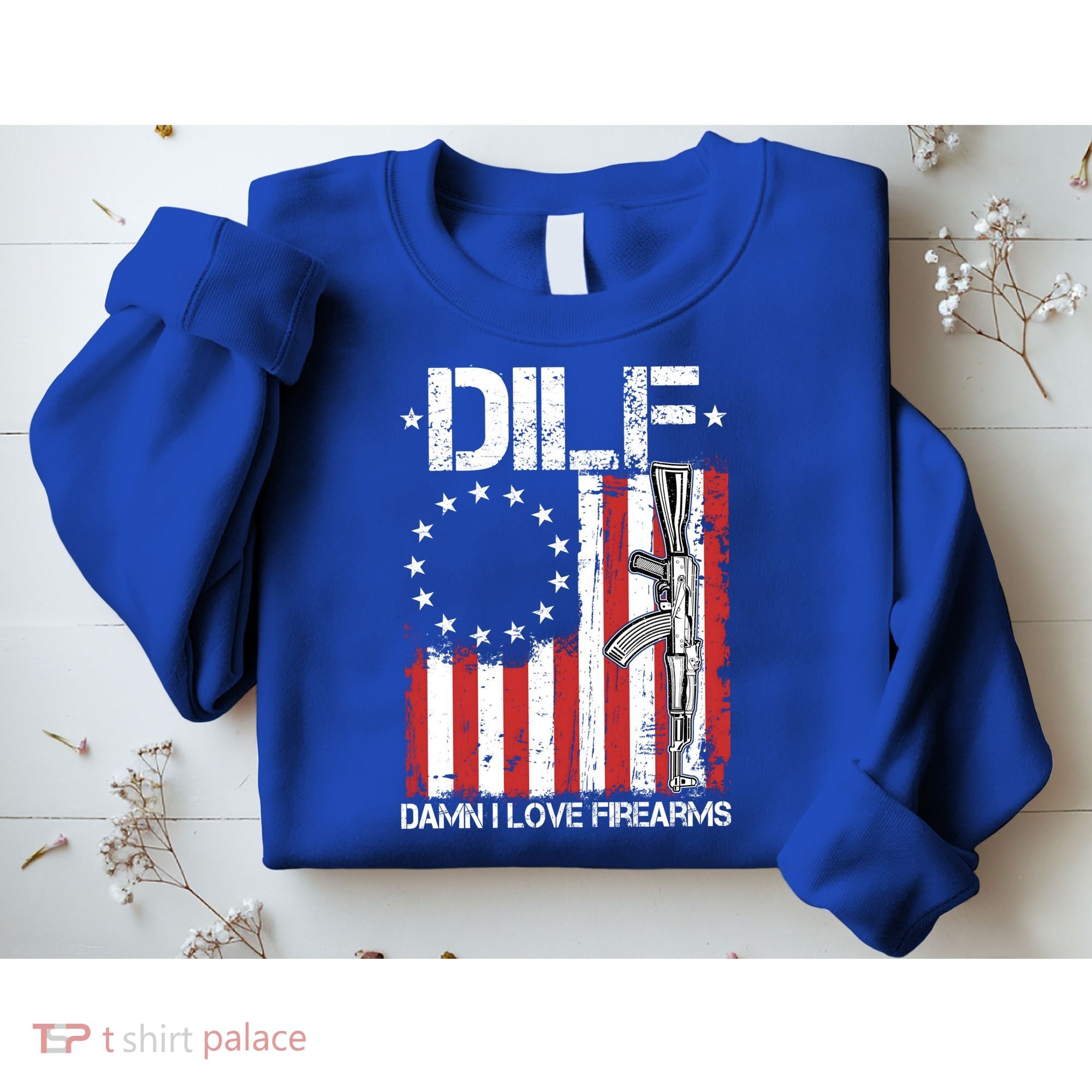 DILF Damn I Love Firearms Distressed USA American Flag Sweatshirt