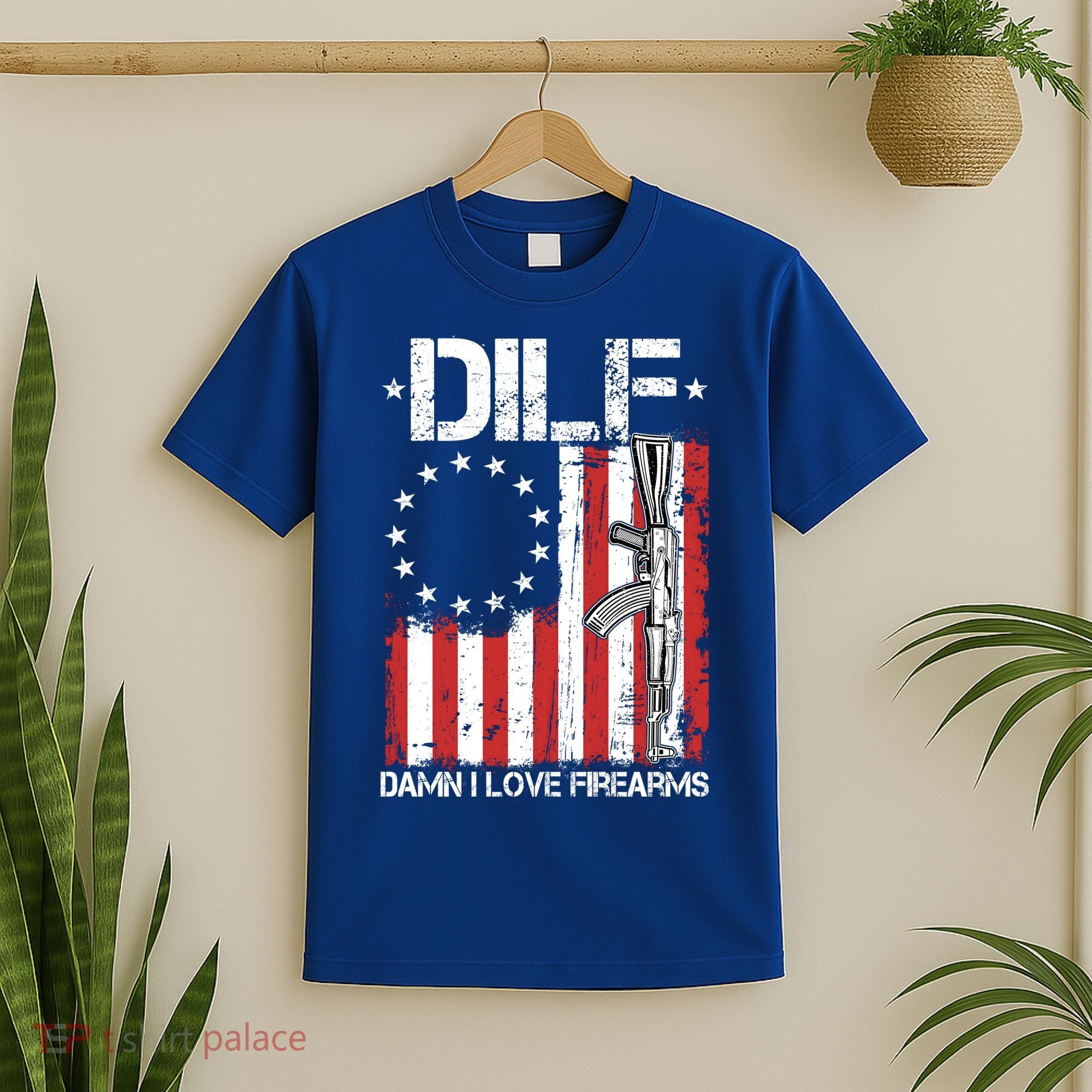 DILF Damn I Love Firearms Distressed USA American Flag T-Shirt