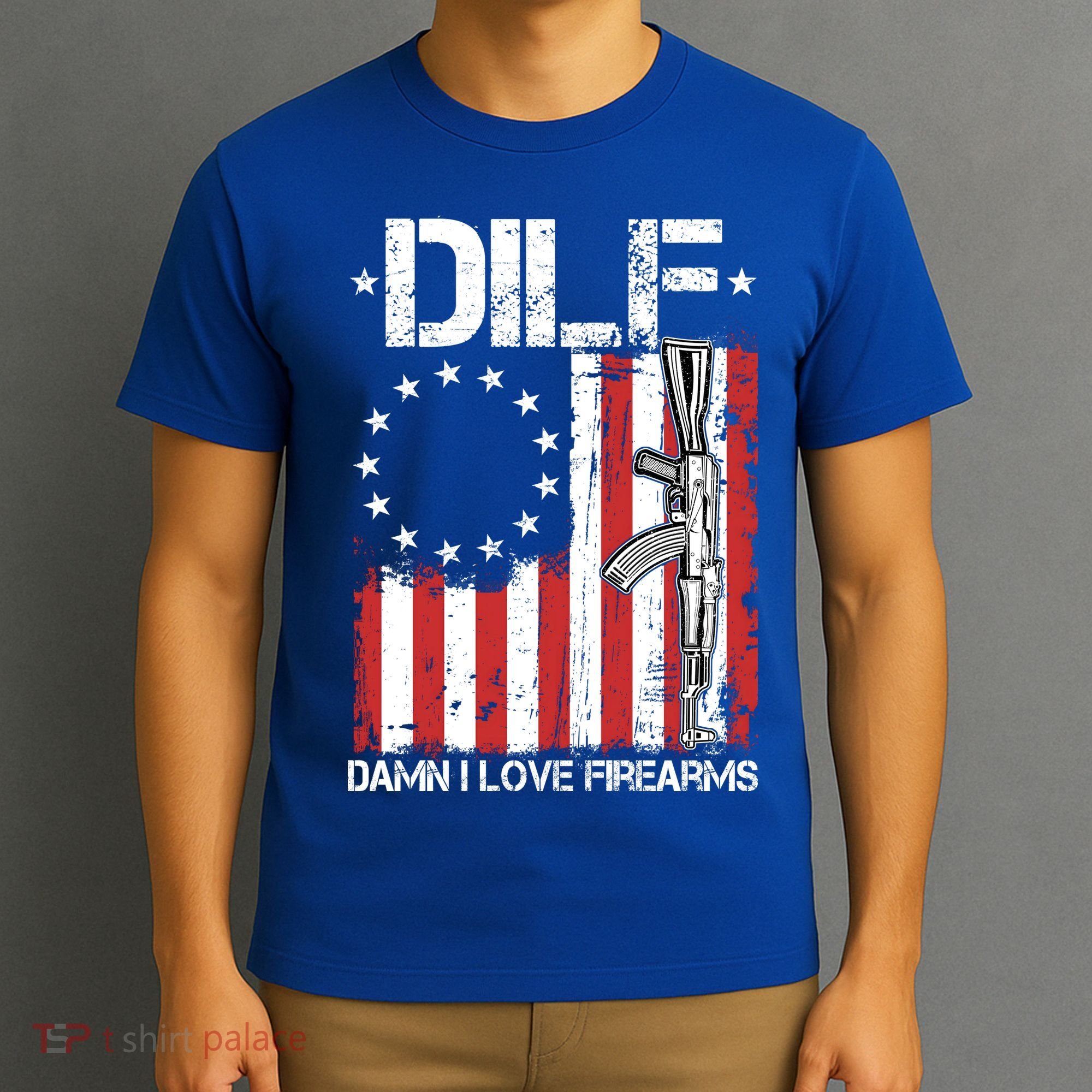DILF Damn I Love Firearms Distressed USA American Flag T-Shirt