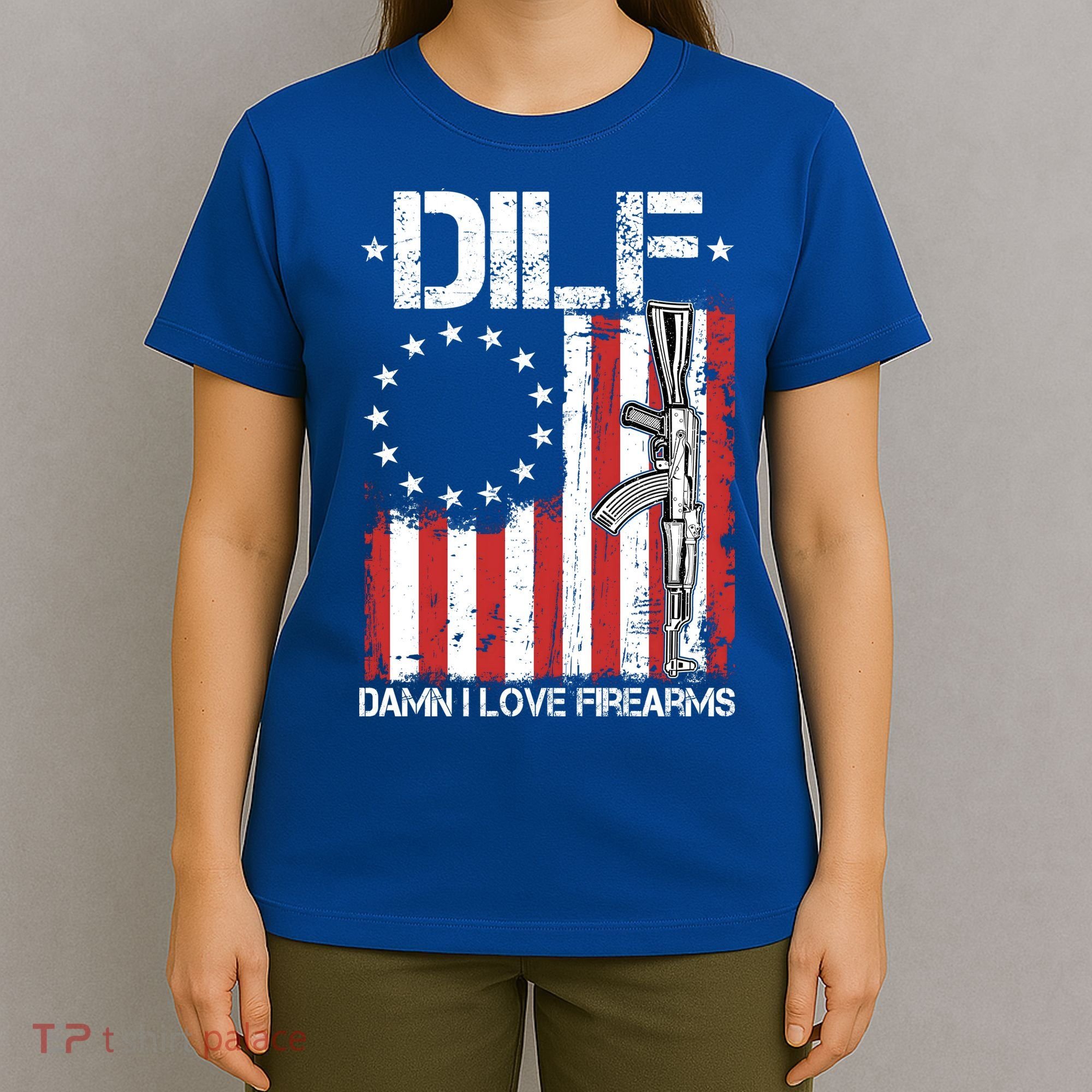 DILF Damn I Love Firearms Distressed USA American Flag T-Shirt