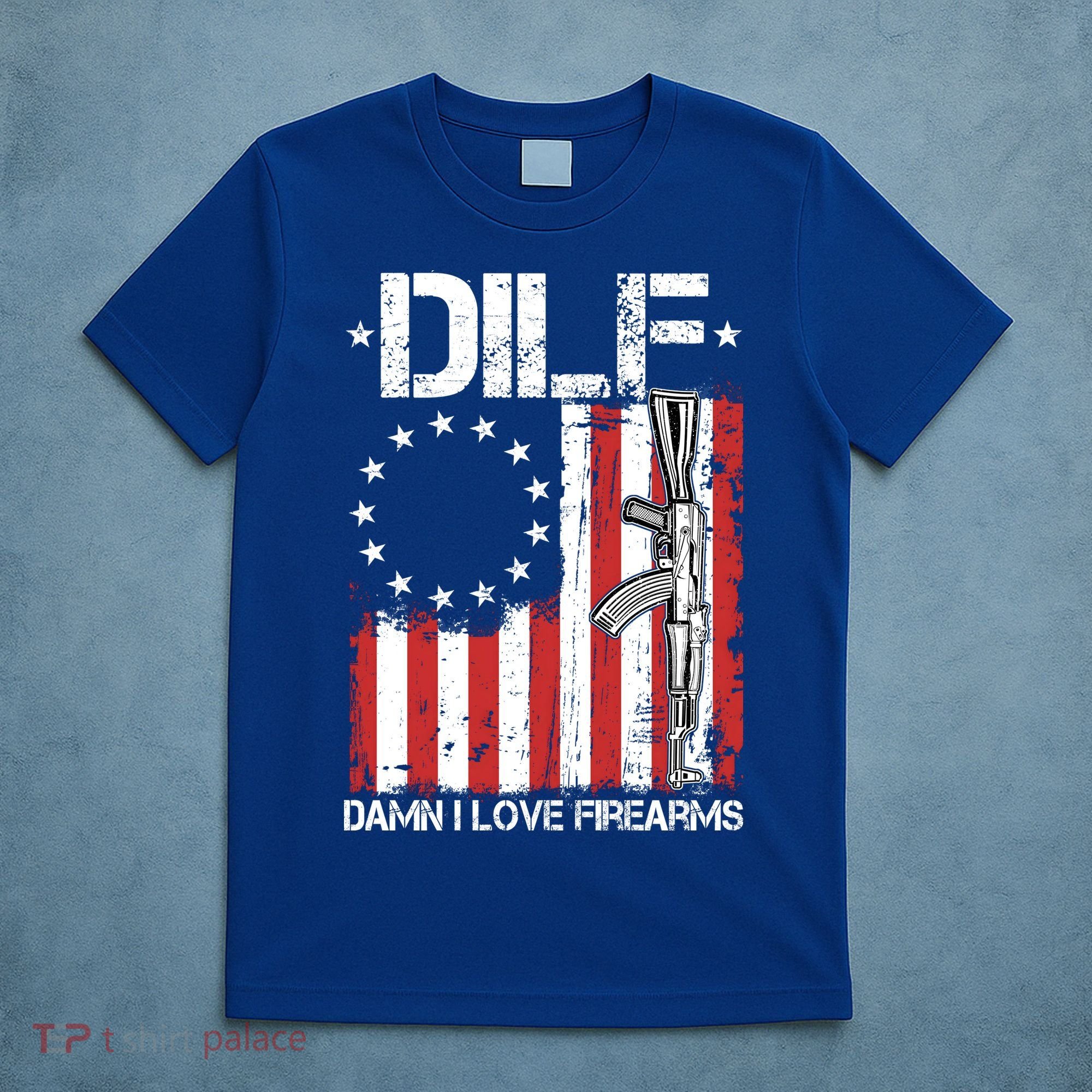 DILF Damn I Love Firearms Distressed USA American Flag T-Shirt