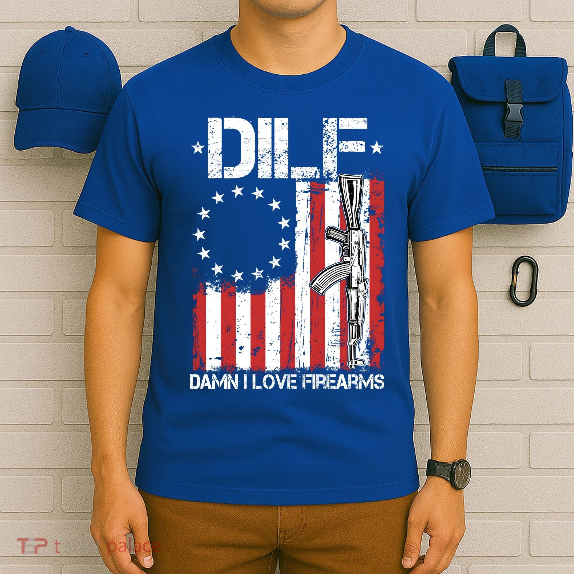 DILF Damn I Love Firearms Distressed USA American Flag T-Shirt
