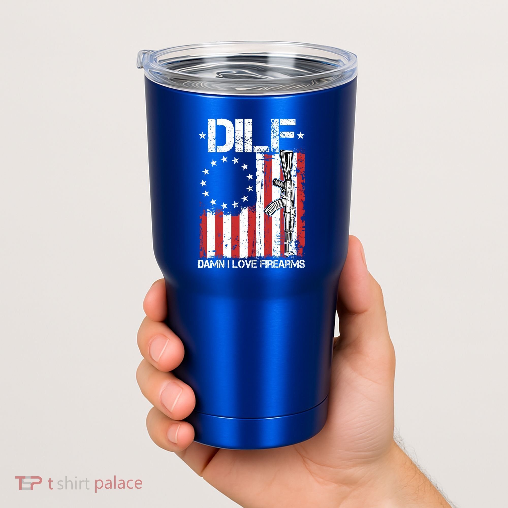 DILF Damn I Love Firearms Distressed USA American Flag Tumbler