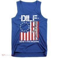 DILF Damn I Love Firearms Distressed USA American Flag Tank Top thumb 0