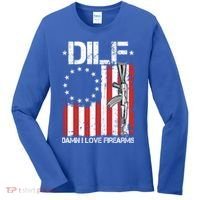 DILF Damn I Love Firearms Distressed USA American Flag Women's Long Sleeve Shirt thumb 0