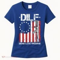 DILF Damn I Love Firearms Distressed USA American Flag Women's T-Shirt thumb 0