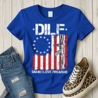 DILF Damn I Love Firearms Distressed USA American Flag Women's T-Shirt thumb 3