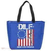 DILF Damn I Love Firearms Distressed USA American Flag Tote Bag thumb 0