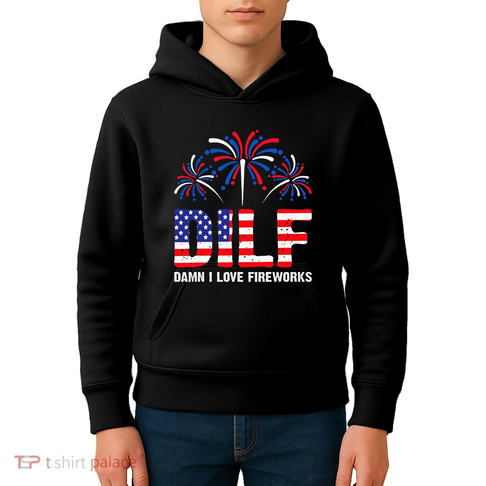 Dilf Damn I Love Fireworks Funny American Patriotic Kids Hoodie