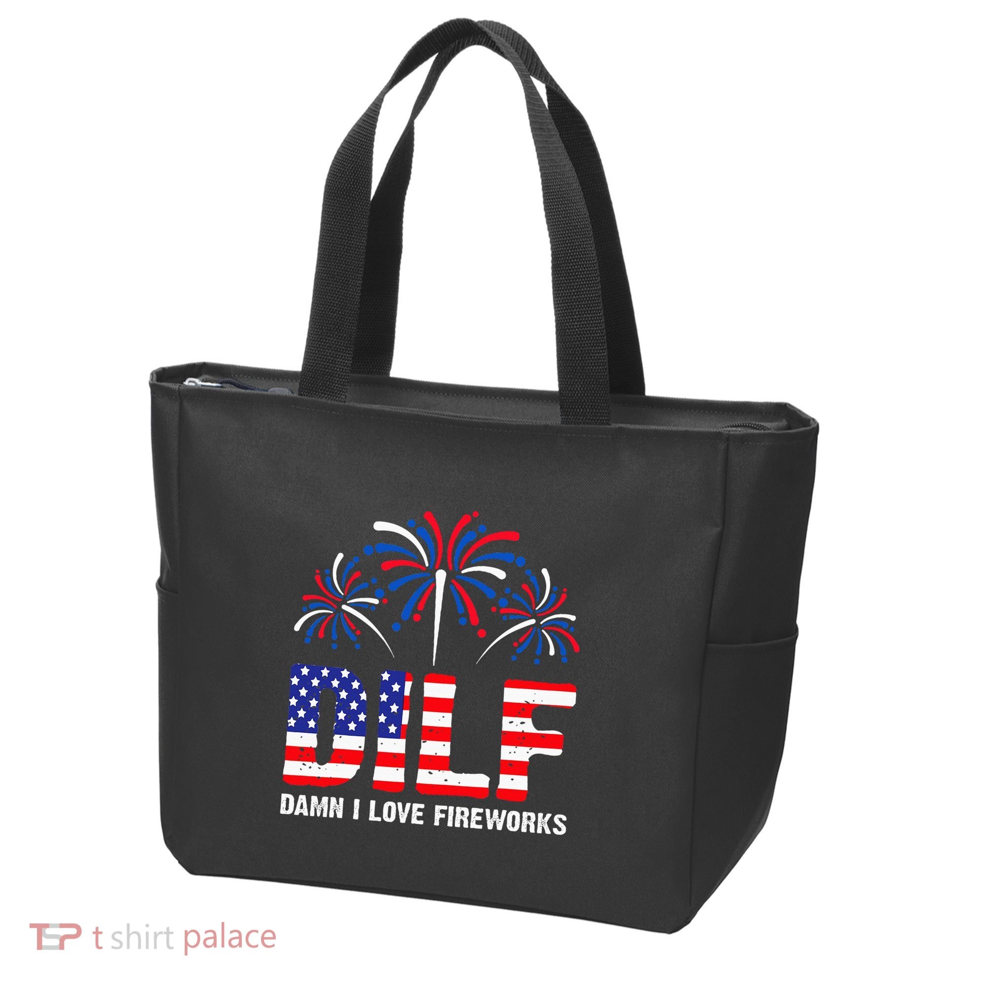 Dilf Damn I Love Fireworks Funny American Patriotic Tote Bag