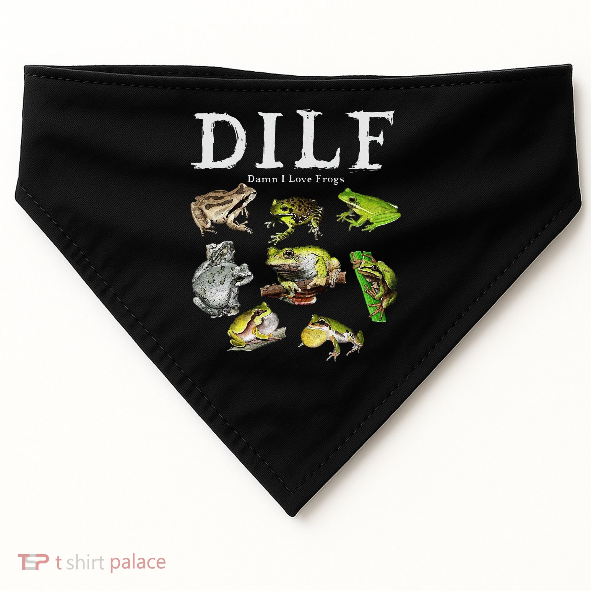 Dilf Damn I Love Frogs Frog Species Graphic USA-Made Doggie Bandana