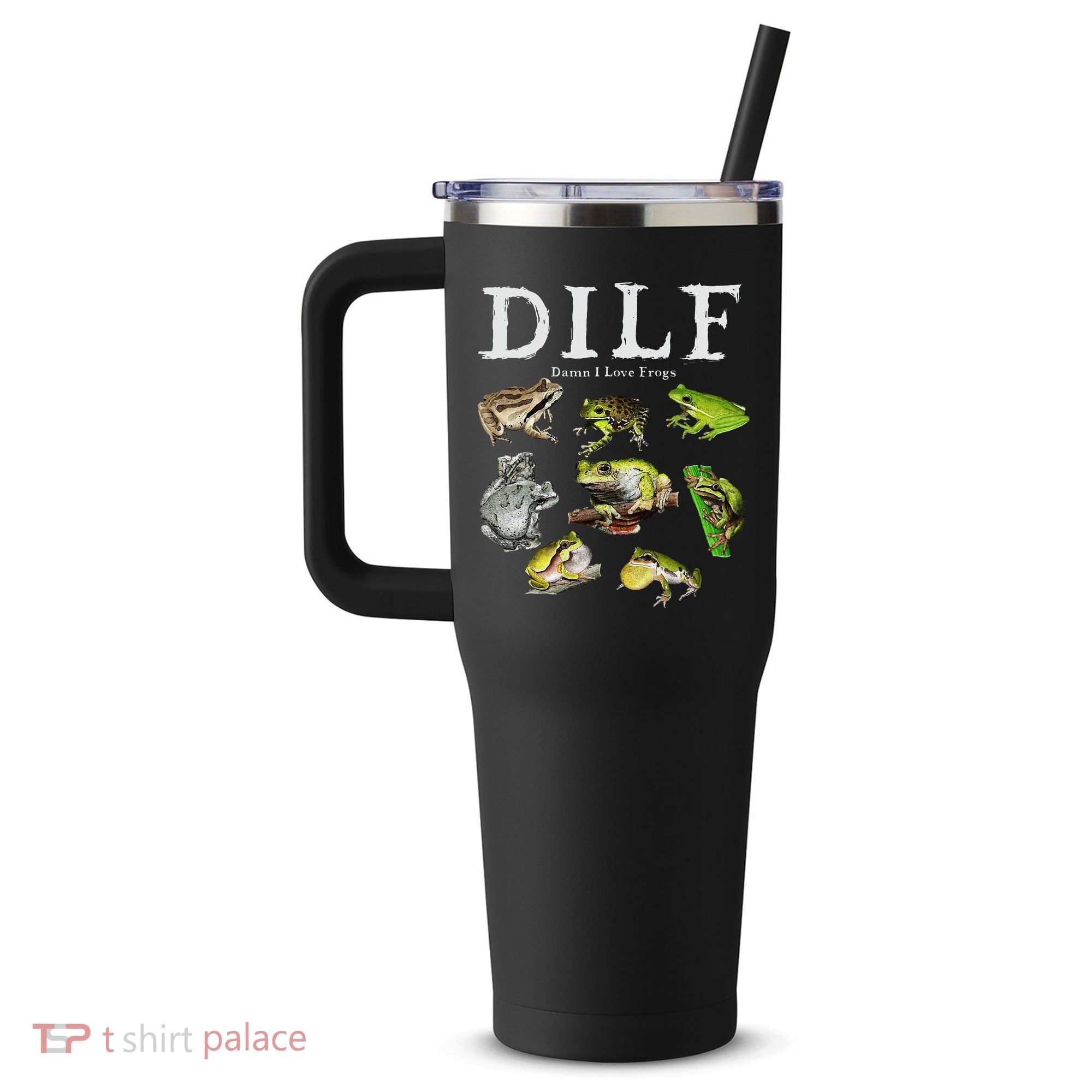 Dilf Damn I Love Frogs Frog Species Graphic 40oz Vacuum Insulated Stainless Steel Travel Tumbler