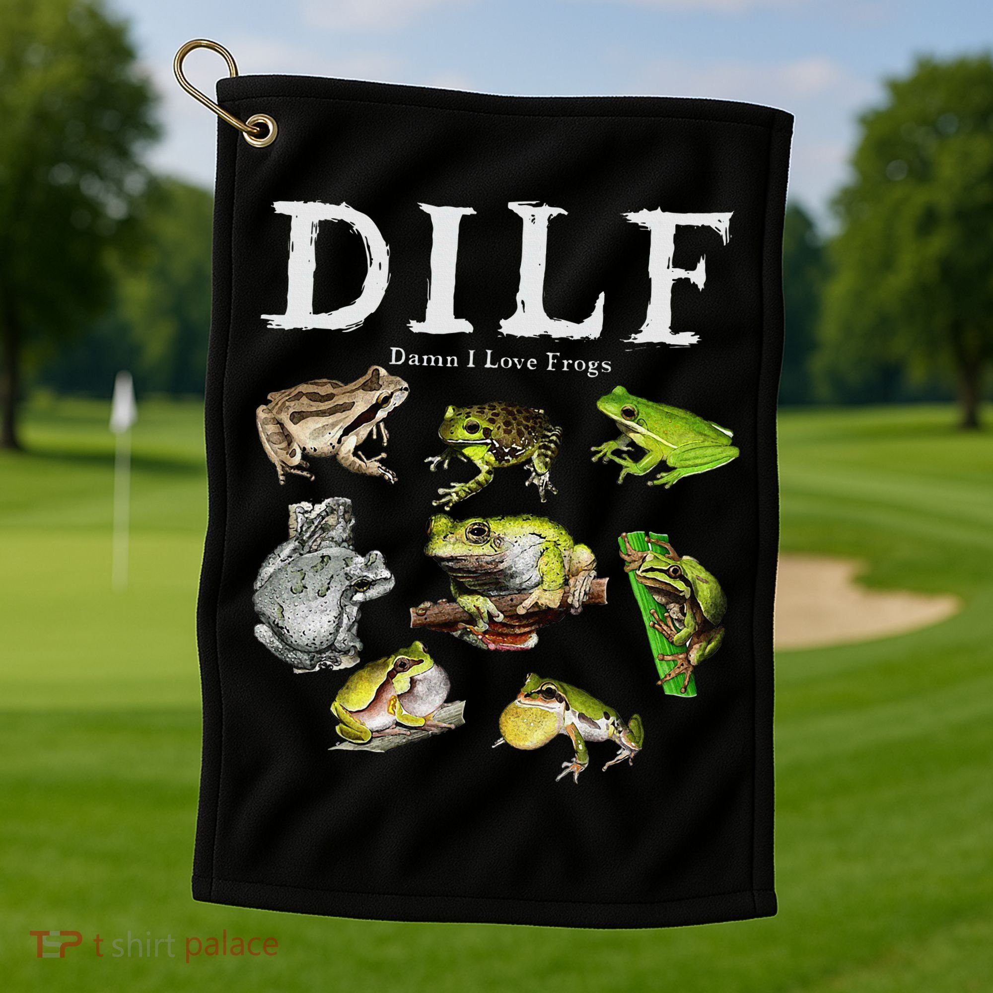 Dilf Damn I Love Frogs Frog Species Graphic Golf Towel