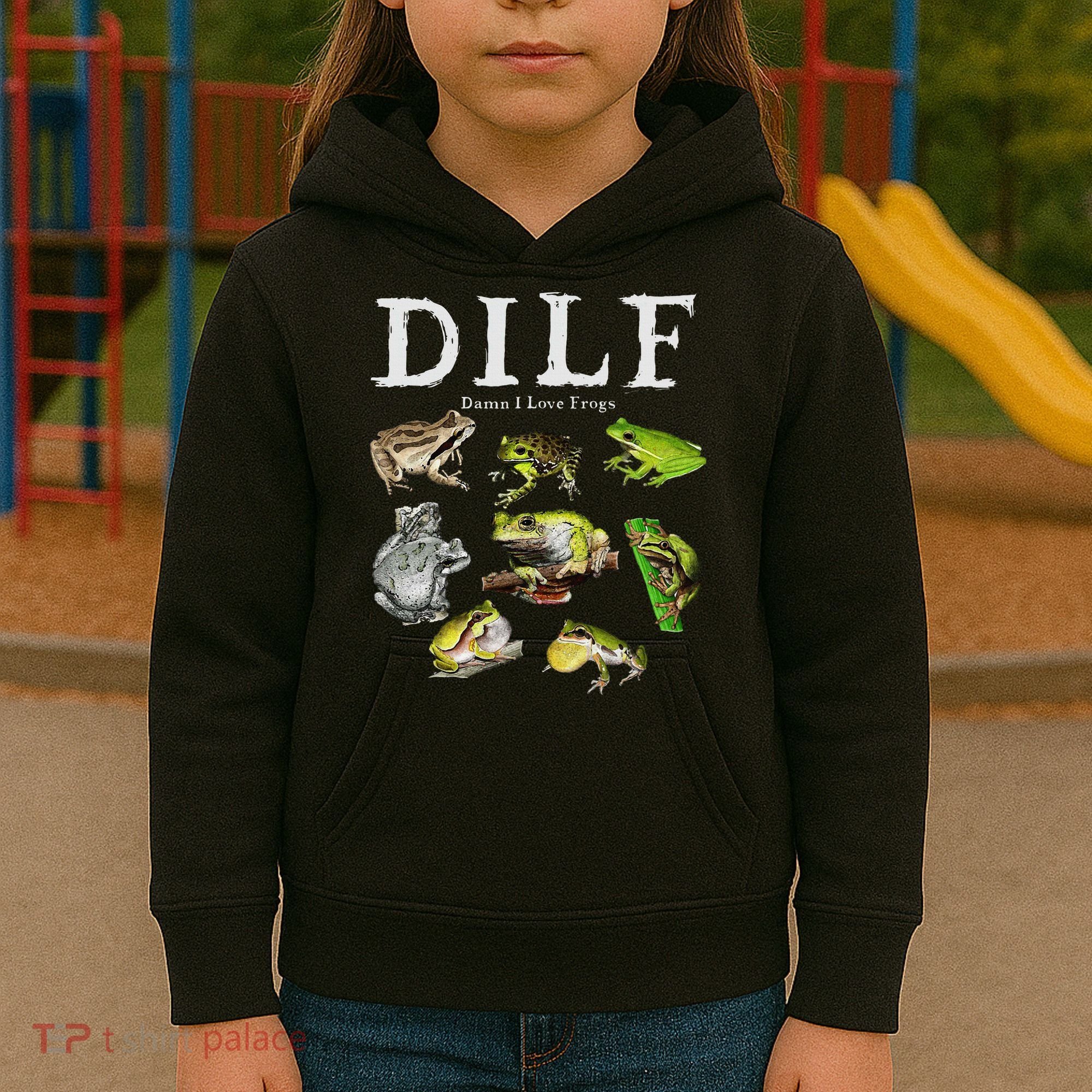 Dilf Damn I Love Frogs Frog Species Graphic Kids Hoodie