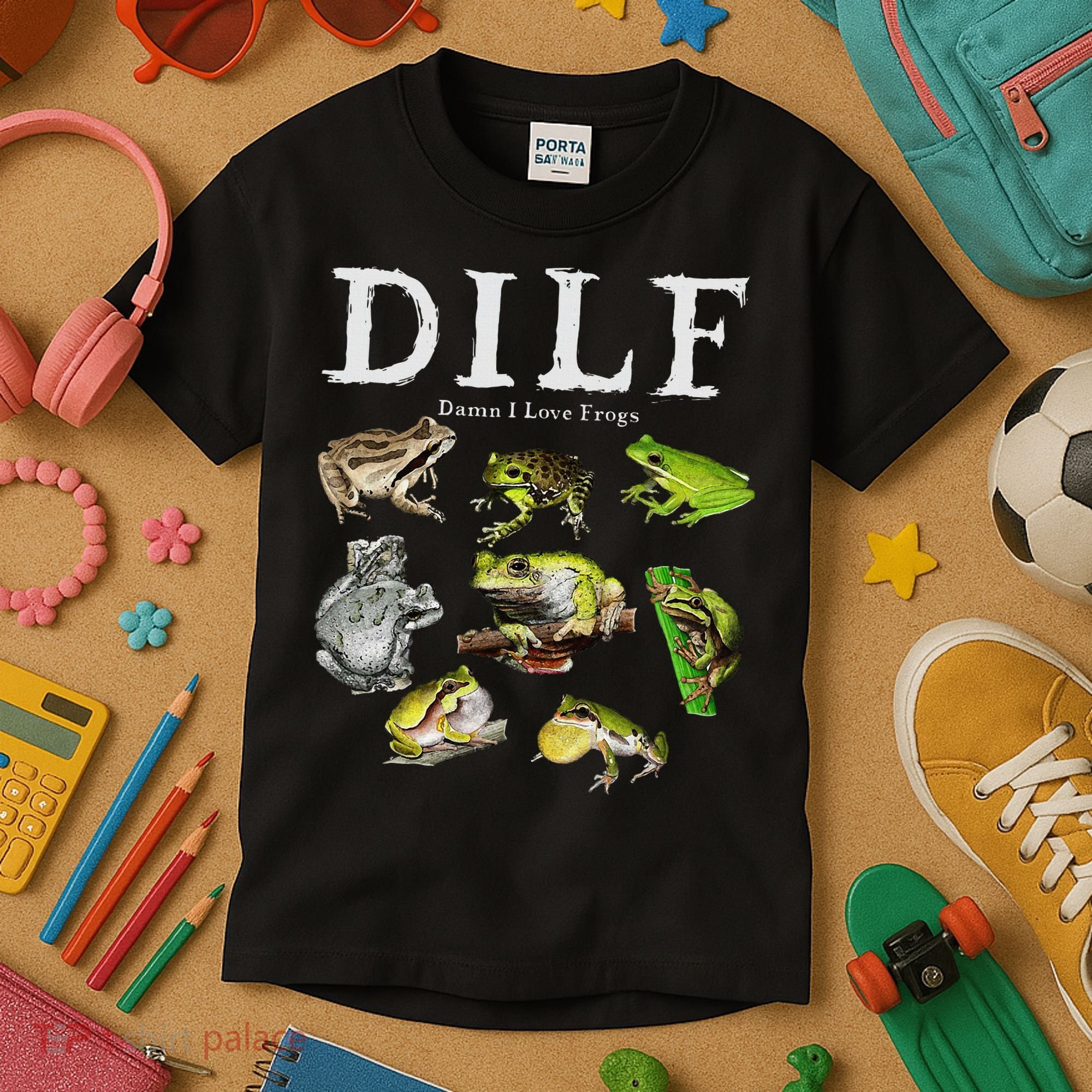 Dilf Damn I Love Frogs Frog Species Graphic Kids T-Shirt