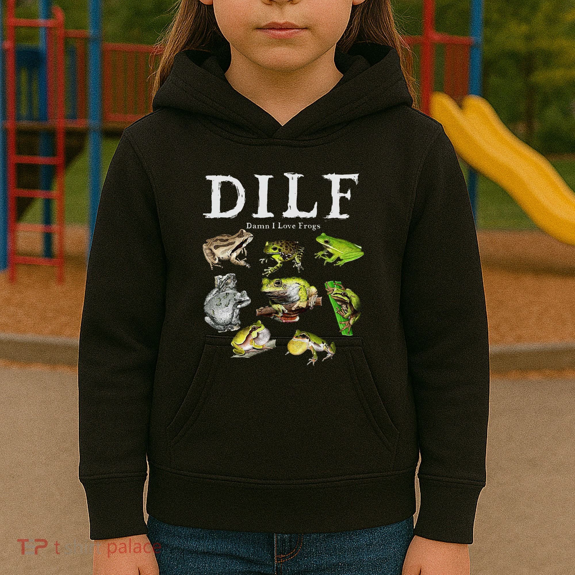 Dilf Damn I Love Frogs Frog Species Graphic Kids Hoodie