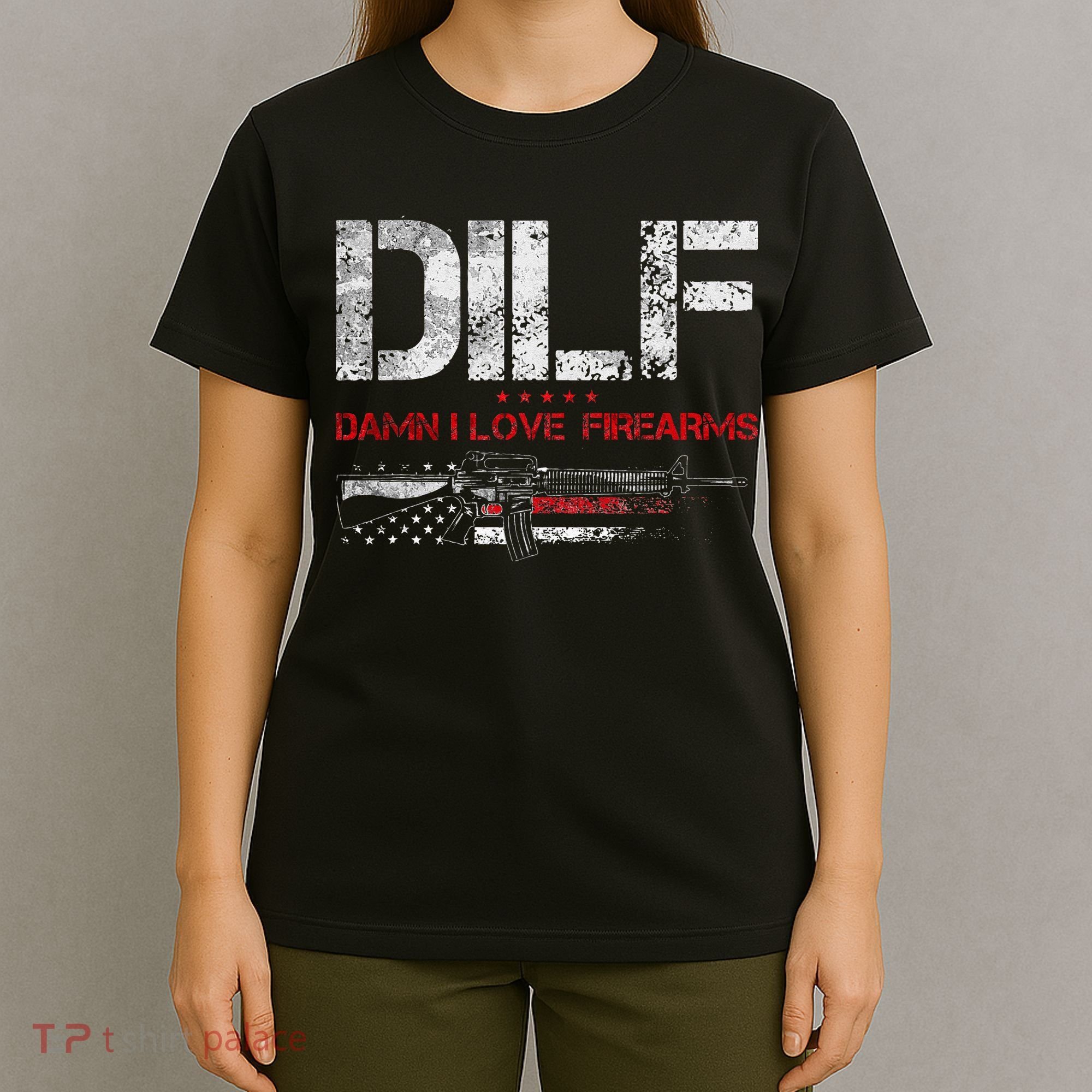 DILF Damn I Love Firearms Vintage Gun American Flag T-Shirt
