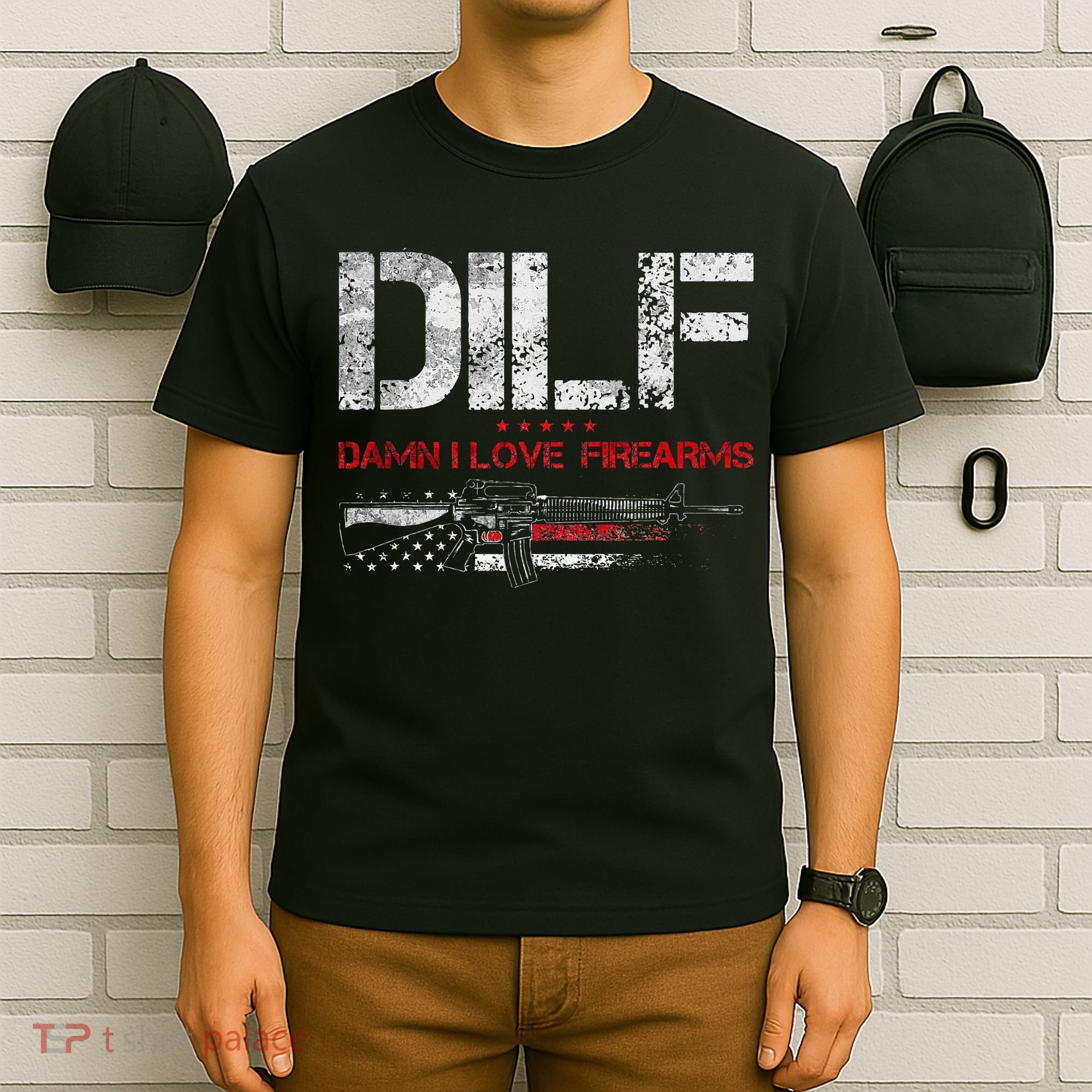 DILF Damn I Love Firearms Vintage Gun American Flag T-Shirt