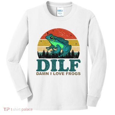 DILF Damn I Love Frogs Kids Long Sleeve Shirt