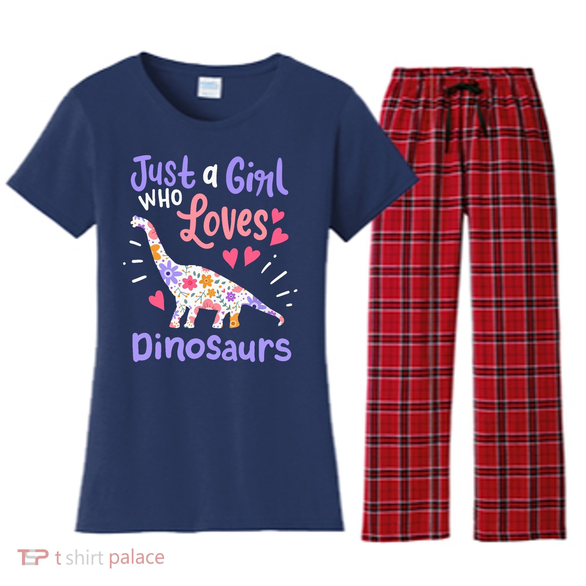 Dinosaur Dino Just a Girl Who Loves Dinosaurs Women's Flannel Pajama Set