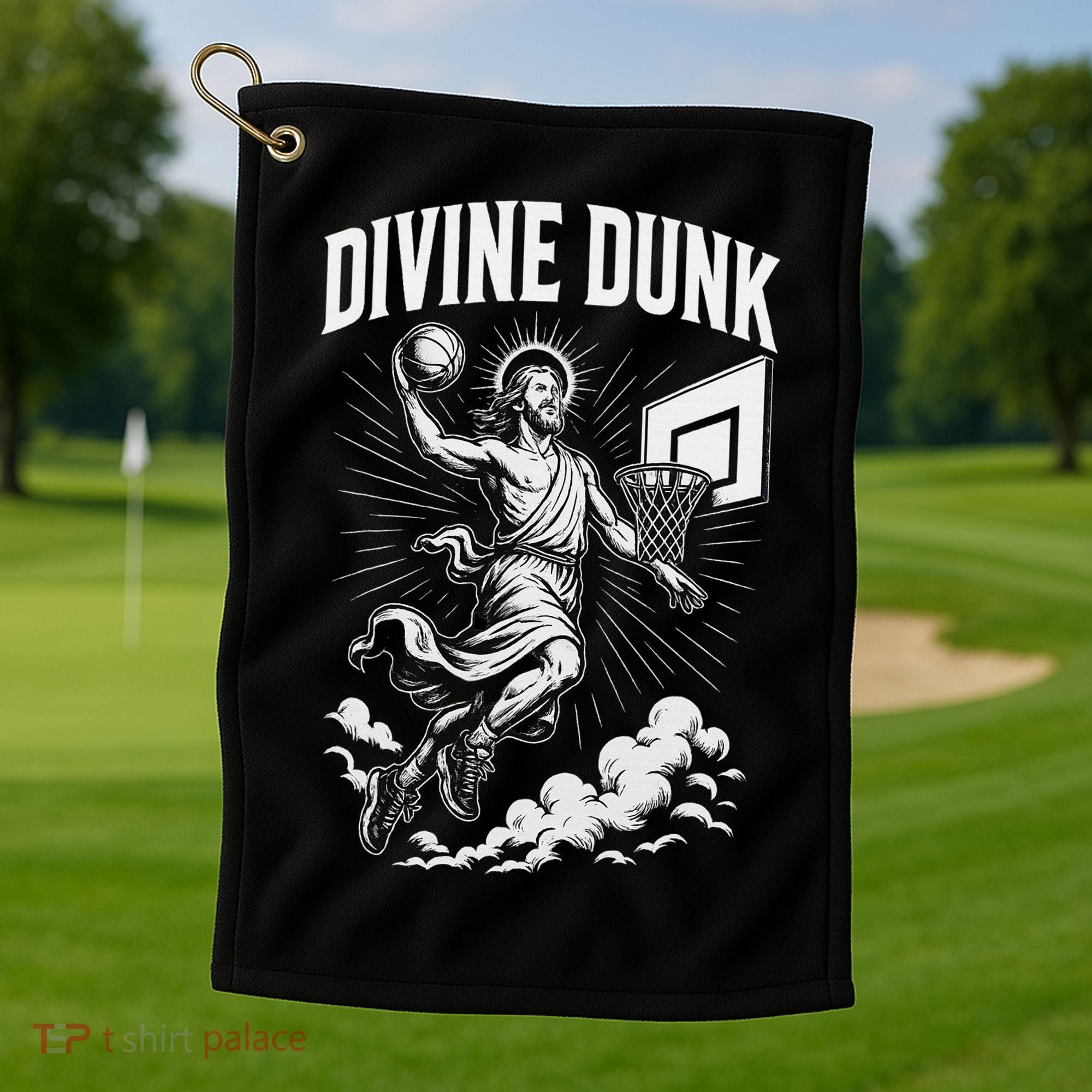 Divine Dunk Jesus Basketball Meme Religious Christian Golf Towel