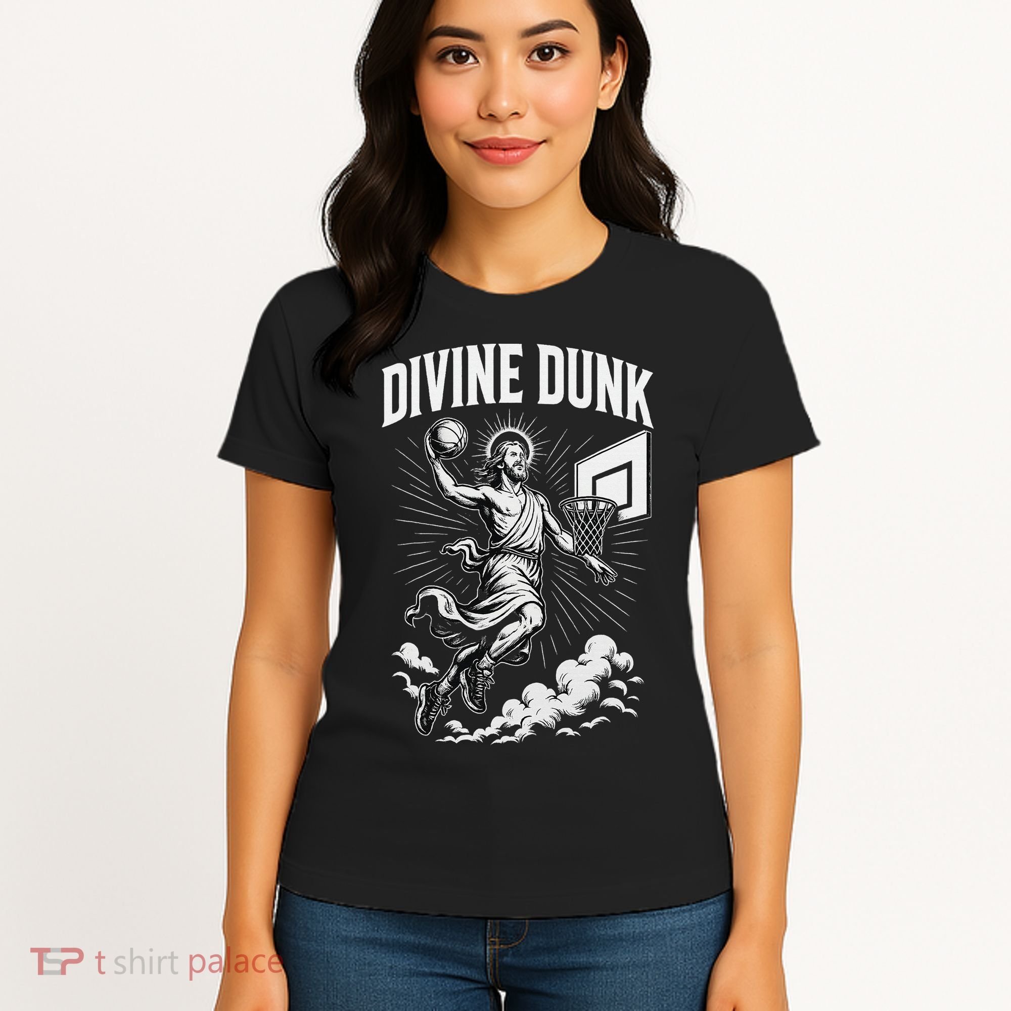Divine Dunk Jesus Basketball Meme Religious Christian Women's T-Shirt