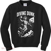 Divine Dunk Jesus Basketball Meme Religious Christian Kids Sweatshirt thumb 0