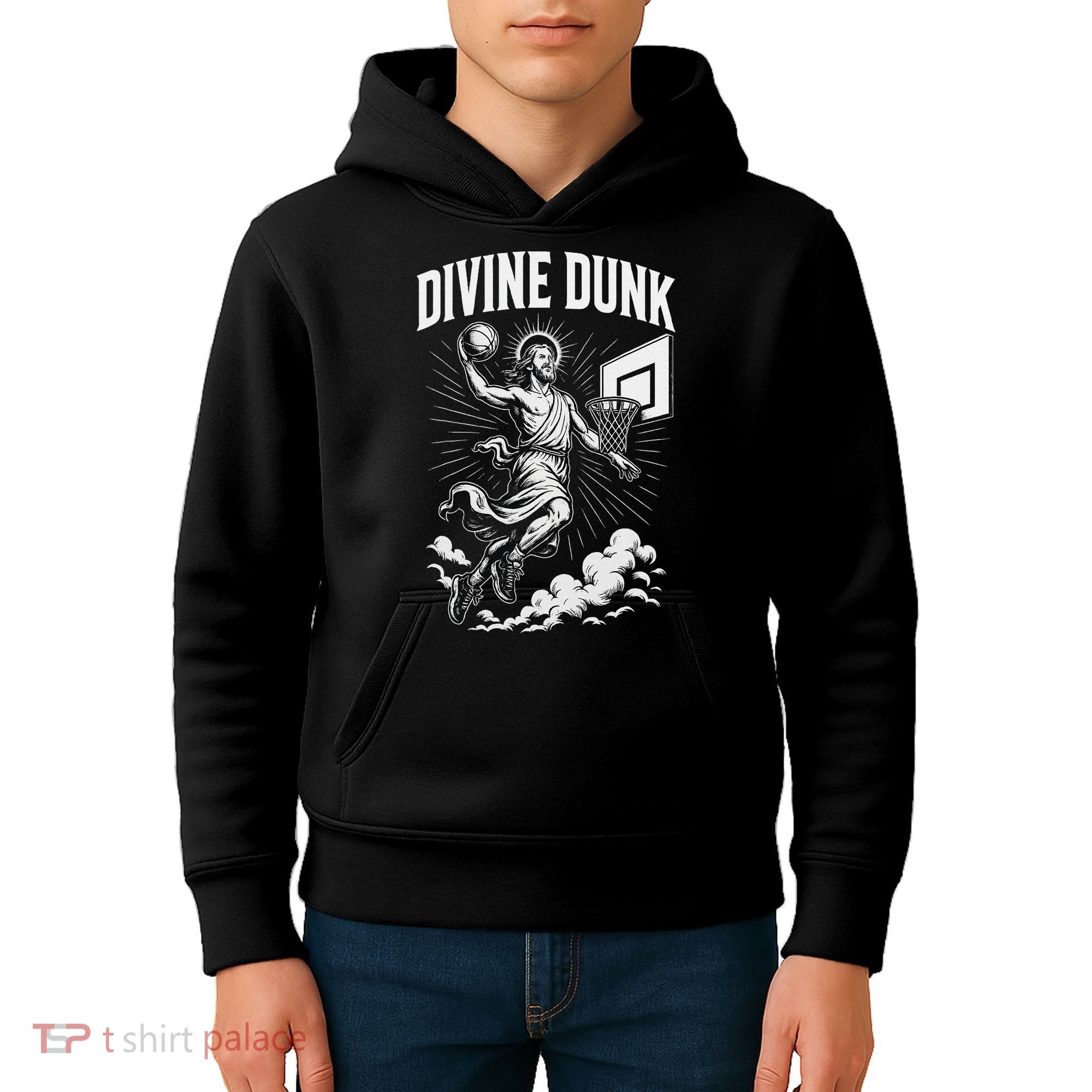Divine Dunk Jesus Basketball Meme Religious Christian Kids Hoodie