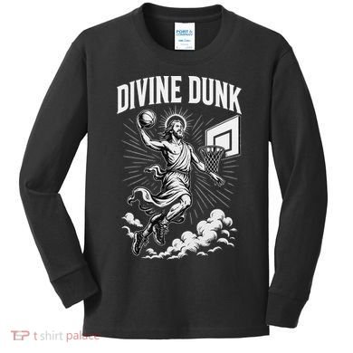 Divine Dunk Jesus Basketball Meme Religious Christian Kids Long Sleeve Shirt