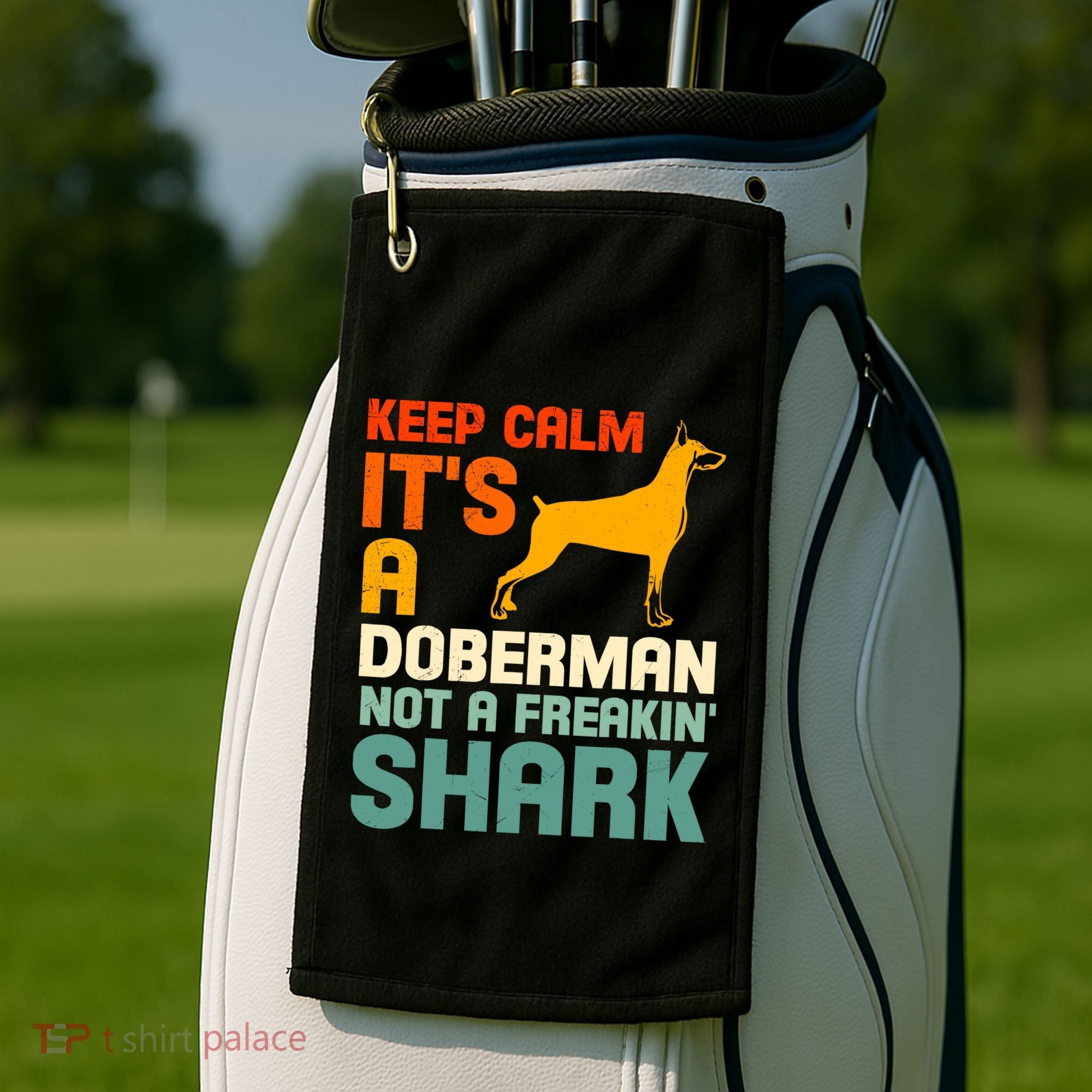 Doberman Dog Keep Calm ItS A Doberman Not A Shark Golf Towel