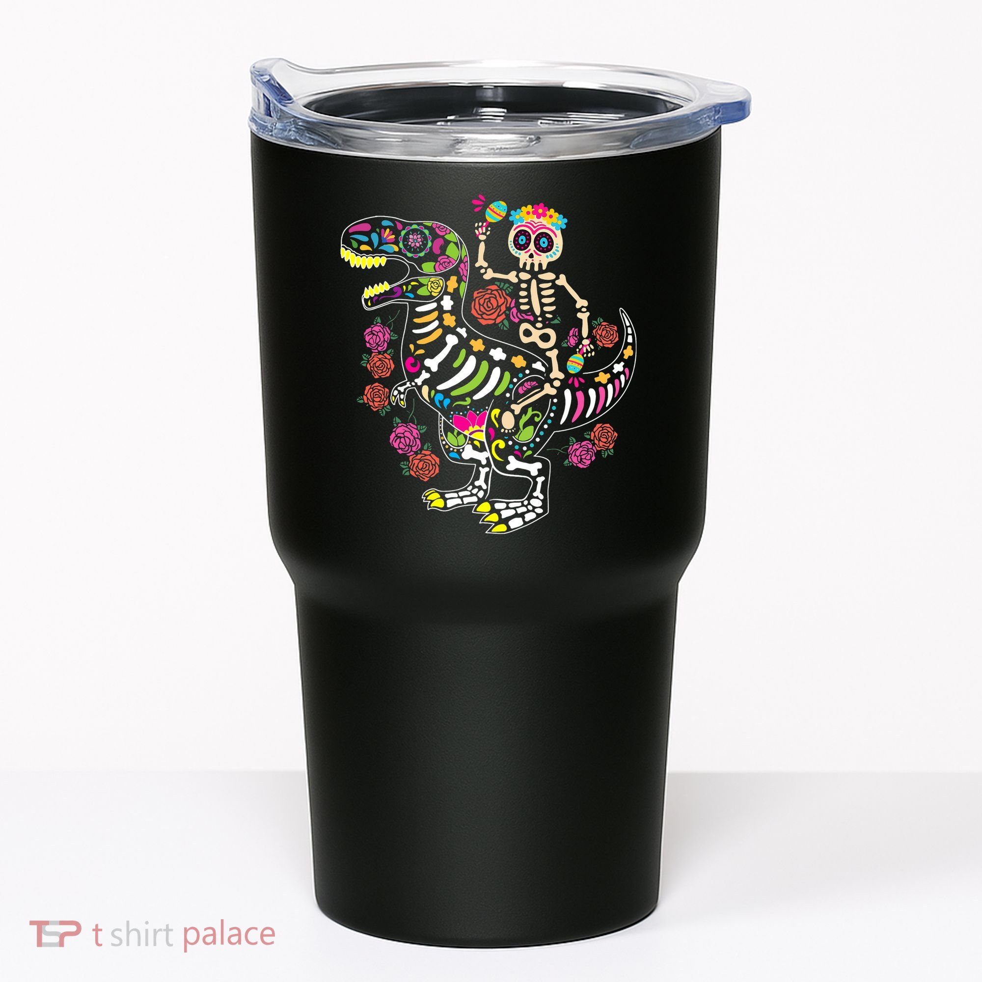 Dia De Los Muertos Skeleton Riding Dinosaur Tumbler